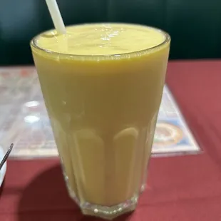 Mango Lassi - creamy, mostly yogurt flavor with mango and not overly sweet.