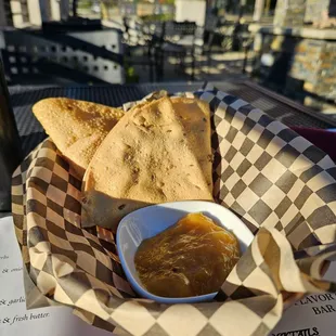 Complimentary papadum and mango chutney