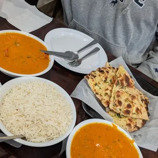 Chicken Tikka masala, rice, naan