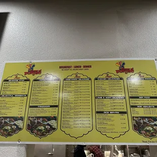 Menu as of March 2023