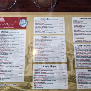 a menu for a restaurant