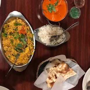 Vegetable Biryani, Naan Bread, Paneer Masala