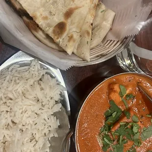 Chicken Tikka Masala, Plain Rice, Garlic Naan