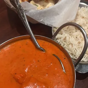 Chicken Tikka Masala, Garlic Naan, Plain Rice