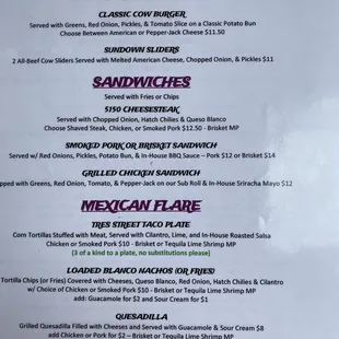 a menu for a mexican restaurant