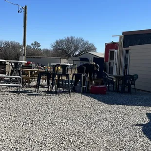 Outdoor eating area.  It was too cold and windy today we went to to attempt eating outside.