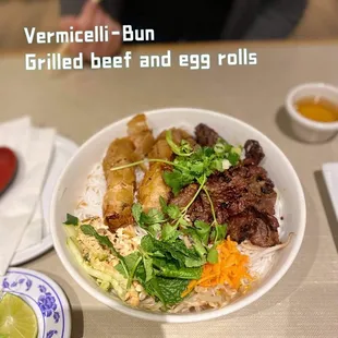 Grilled beef and egg rolls