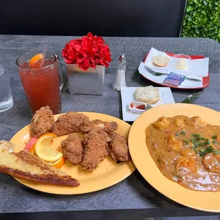wings, shrimp and grits, toast and flavor table punch