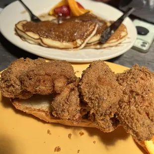 Fried wings and pancakes
