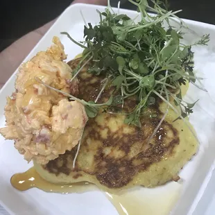 Rhode Island: Johnnnycakes, pimento cheese, micro greens