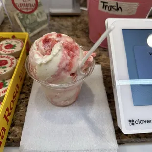 Strawberry cheesecake a very generous one scoop