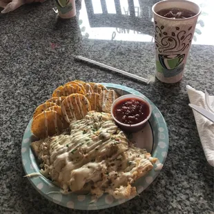 Spinach artichoke flaky bake with chips and salsa