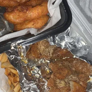 3 Chicken Tenders W/Fries and Onion Rings