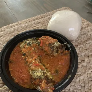 Pounded yams and eguis fish soup
