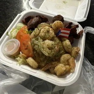 Fried Pork and Shrimp combination with mofongo