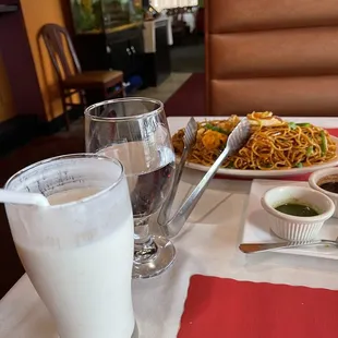 Salted Lassi and Egg Hakka Noodles
