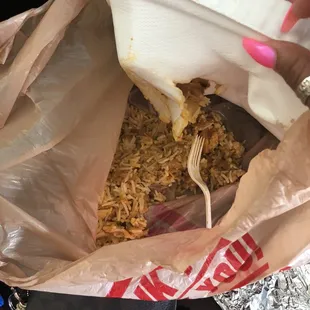 Just got back to my hotel and when I open the bag my food broke through the carry out container into the bag. This really sucks!