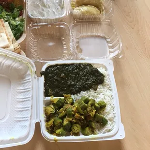 Rice with Spinach saag and okra