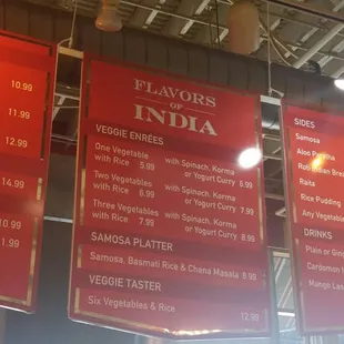 Flavors of India menu