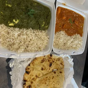 Saag Paneer, Garlic Naan and Butter Chicken