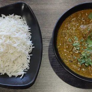 Lamb Saag with white basmati rice