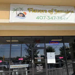 the entrance to a restaurant