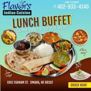 a lunch buffet with a variety of dishes