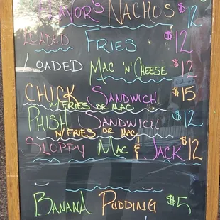 a menu on a chalkboard