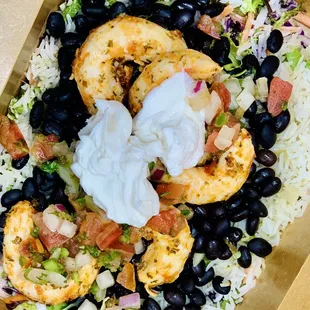 Flavors Mexican Shrimp bowl. 100% vegan