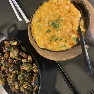6 Cheese Mac and Cheese. Roasted Balsamic Brussels