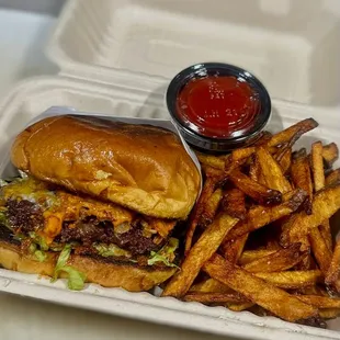 Asian fusion smash burger with sweet soy garlic sauce