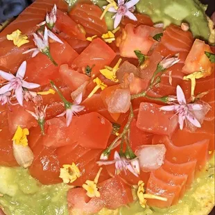 Salmon belly tostada