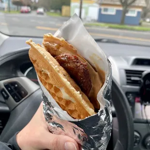 Veggie sausage maple with peanut butter