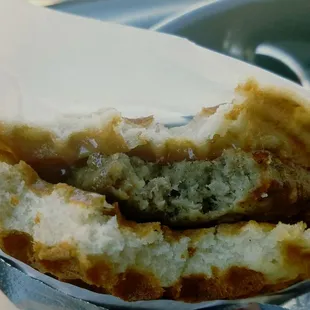 waffle with sausage and maple butter $7