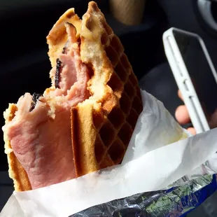 Ham and Cheese - being eaten in the car because there really isn't hardly any seating.