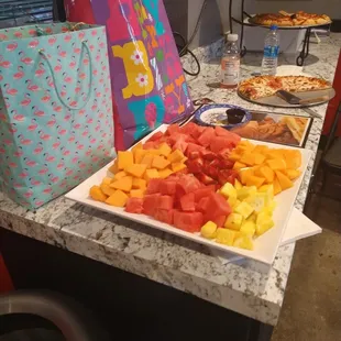 Fruit tray with no utensils to serve it