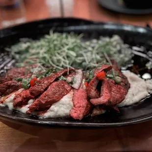 Chimichurri Steak with mashed potatoes and creamed spinach