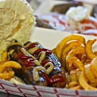 a hot dog and french fries