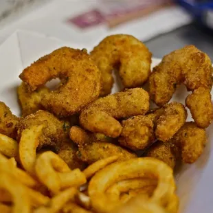 fried onion rings and fries