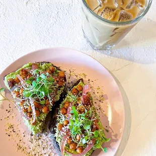 Avocado crema toast, juniper vanilla latte