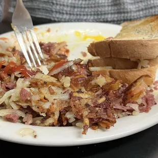 a plate of food with a fork and knife
