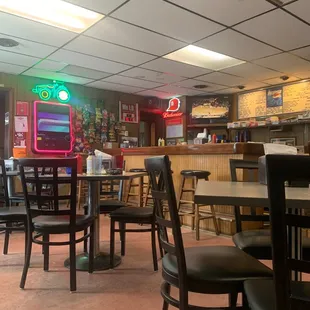 tables and chairs in a restaurant