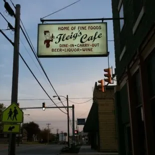 a sign for fleig's coffee