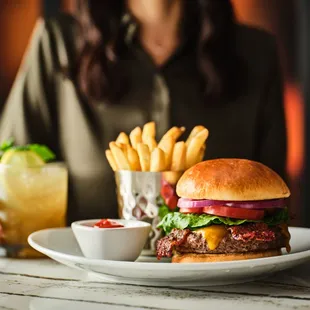 a burger and fries