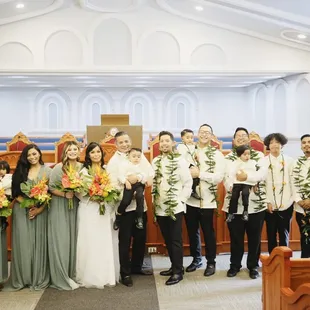 Bridesmaids, groomsmen, and grandchildren