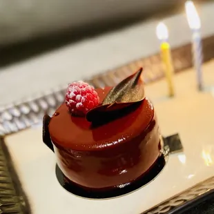 Raspberry, milk chocolate mousse cake