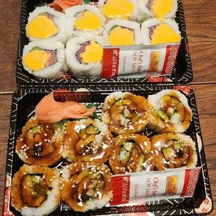 Eel roll and spicy tuna roll.