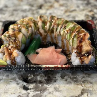 a closeup of the sushi