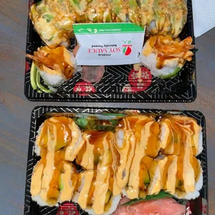 #15 Leave Dragon Roll (10 Pieces) &amp; #2 Spicy California Roll (8 Pieces) both extra sauce