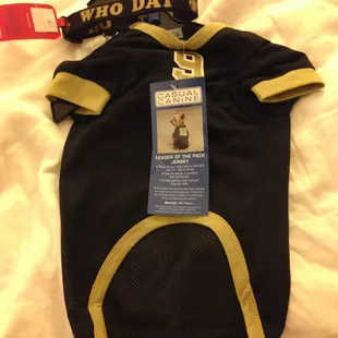 Adorable #9 Saints jersey for my friend&apos;s min schnauser and a Who Dat Collar (proceeds of the collar go to a no kill shelter!)!